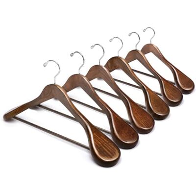 Amber Home 6 Pack Walnut Wide Shoulder Wooden Suit Coat Hangers with Non Slip Pants Bar, Solid Wood Jacket Clothes Hangers Smooth Finish for Sweater, Pants, Heavy Clothes (Walnut, 6 Pack) Amber Home 6 Pack Walnut Wide Shoulder Wooden Suit Coat Hangers with Non Slip Pants Bar, Solid Wood Jacket Clothes Hangers Smooth Finish for Sweater, Pants, Heavy Clothes (Walnut, 6 Pack)