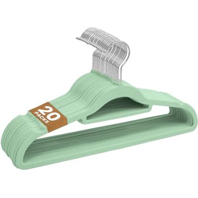 Sasha Morel 20 Pack Velvet Coat Hangers – Non Slip Velvet Hangers for Clothes, Space Saving Adult Hangers with Tie Organizer & Swivel Hooks – Clothes Hangers Wardrobe Storage Mint Green Sasha Morel 20 Pack Velvet Coat Hangers – Non Slip Velvet Hangers for Clothes, Space Saving Adult Hangers with Tie Organizer & Swivel Hooks – Clothes Hangers Wardrobe Storage Mint Green