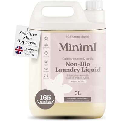 Miniml Laundry Liquid Washing Detergent 5L Refill Natural Non Bio Wild Jasmine & Vanilla Scented Clothes Washing- Machine or Delicate Hand Cleaning 100% Vegan & Cruelty Free (165 Washes) Miniml Laundry Liquid Washing Detergent 5L Refill Natural Non Bio Wild Jasmine & Vanilla Scented Clothes Washing- Machine or Delicate Hand Cleaning 100% Vegan & Cruelty Free (165 Washes)