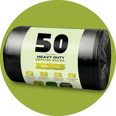 Stick Well 50 Pack Black Bin Bags, 100L, 33 Microns, Leak-Resistant, Eco-Friendly, Strong & Durable Recyclable Refuse Sacks, Bin Liners for Home, Office & Kitchen Waste Disposal Stick Well 50 Pack Black Bin Bags, 100L, 33 Microns, Leak-Resistant, Eco-Friendly, Strong & Durable Recyclable Refuse Sacks, Bin Liners for Home, Office & Kitchen Waste Disposal