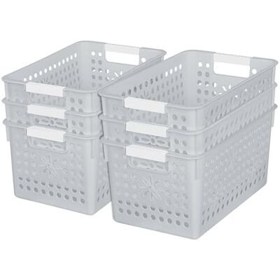 Cetomo Plastic Storage Box, Storage Baskets with Handle, Shelf Basket Organizer with Hole, Open Top Storage Bin for Home Kitchen Office, Gray, 6 Pack (27 x 18 x 14.5 cm) Cetomo Plastic Storage Box, Storage Baskets with Handle, Shelf Basket Organizer with Hole, Open Top Storage Bin for Home Kitchen Office, Gray, 6 Pack (27 x 18 x 14.5 cm)