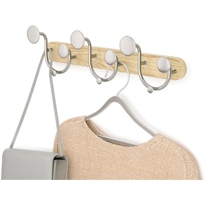 Umbra Melody Wall-Mount Coat Rack Rail with Nine Hooks, Natural/Nickel Umbra Melody Wall-Mount Coat Rack Rail with Nine Hooks, Natural/Nickel