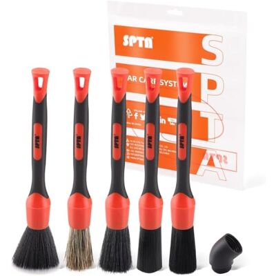SPTA BRFCD16 Detailing Brush Set, Car Detail Brush, 5 Different Sizes, Premium Natural Hair Mixed Fibre Plastic Handle, Car Detail Brushes for Cleaning Wheels, Engine, Interior, Ventilation Slots SPTA BRFCD16 Detailing Brush Set, Car Detail Brush, 5 Different Sizes, Premium Natural Hair Mixed Fibre Plastic Handle, Car Detail Brushes for Cleaning Wheels, Engine, Interior, Ventilation Slots