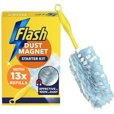 FLASH Duster Dust Magnet Starter Kit (1 Handle + 13 Refills), Trap & Lock Away Dirt & Hair in No Time FLASH Duster Dust Magnet Starter Kit (1 Handle + 13 Refills), Trap & Lock Away Dirt & Hair in No Time