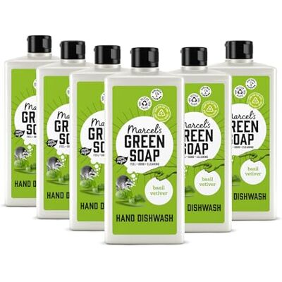 Marcel's Green Soap Dishwash Basil & Vetiver Grass Dishwashing Liquid 100% Eco friendly 100% Vegan 97% Biodegradable 500 ML 6 Pack Marcel's Green Soap Dishwash Basil & Vetiver Grass Dishwashing Liquid 100% Eco friendly 100% Vegan 97% Biodegradable 500 ML 6 Pack