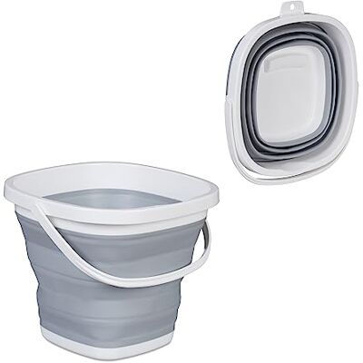 Relaxdays Foldable Bucket, 10 Litres, Spout, Hanging Eyelet, Carry Handle, Folding Bucket for Home & Camping, Cleaning Bucket, Grey/White Relaxdays Foldable Bucket, 10 Litres, Spout, Hanging Eyelet, Carry Handle, Folding Bucket for Home & Camping, Cleaning Bucket, Grey/White