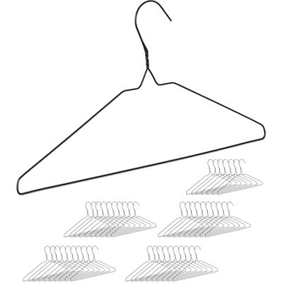 Relaxdays Wire Coat Hangers, Set of 48, Slim, for Blouses & Shirts, with Trouser & Skirt Bar, Space-Saving, Metal, Black, Plastic, Iron, 21 x 41 x 0.2 cm Relaxdays Wire Coat Hangers, Set of 48, Slim, for Blouses & Shirts, with Trouser & Skirt Bar, Space-Saving, Metal, Black, Plastic, Iron, 21 x 41 x 0.2 cm