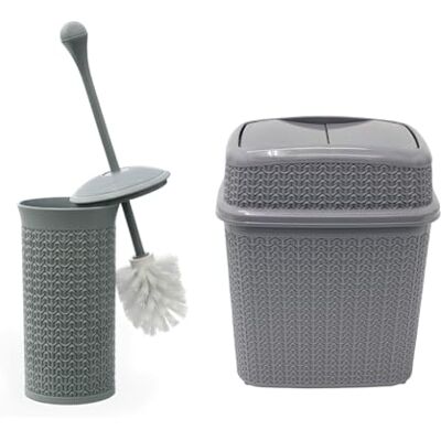JVL Loop Toilet Brush and Rectangular Lidded Bin Grey JVL Loop Toilet Brush and Rectangular Lidded Bin Grey