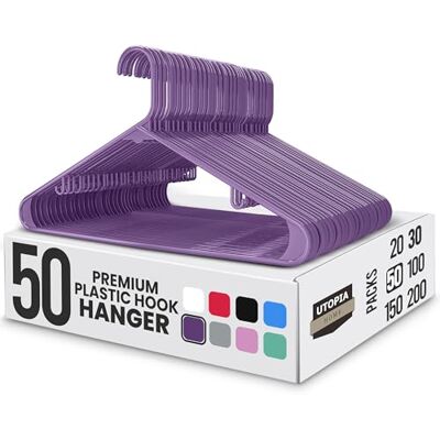 Utopia Home Plastic Hangers 50 Pack Clothes Hanger with Hooks Durable & Space Saving Coat Hanger Heavy Duty Purple Hangers Skirt Hangers Utopia Home Plastic Hangers 50 Pack Clothes Hanger with Hooks Durable & Space Saving Coat Hanger Heavy Duty Purple Hangers Skirt Hangers