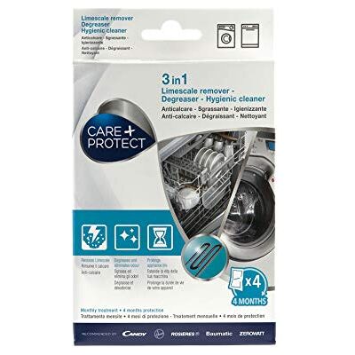 CARE + PROTECT 3 in 1 Washing machine/Dishwasher Cleaner, Limescale Remover, Degreaser, Hygienic Cleaner, Universal, 4 Sachets for 4 Months Supply CARE + PROTECT 3 in 1 Washing machine/Dishwasher Cleaner, Limescale Remover, Degreaser, Hygienic Cleaner, Universal, 4 Sachets for 4 Months Supply