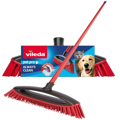 Vileda Pet Pro Always Clean Brush Rubber Broom for Removing Pet Hair Attracts and Collects Pet Hair and Dirt, Safe and Effective for All Floor Types, Easy to Clean, Angled bristles for corners Vileda Pet Pro Always Clean Brush Rubber Broom for Removing Pet Hair Attracts and Collects Pet Hair and Dirt, Safe and Effective for All Floor Types, Easy to Clean, Angled bristles for corners