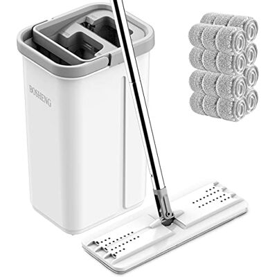 BOSHENG Mop and Bucket with Wringer Set, Hands Free Flat Floor Mop and Bucket, 8 Washable Microfiber Pads Included, Wet and Dry Use, Home Floor Cleaning System for All Floor Types and Windows BOSHENG Mop and Bucket with Wringer Set, Hands Free Flat Floor Mop and Bucket, 8 Washable Microfiber Pads Included, Wet and Dry Use, Home Floor Cleaning System for All Floor Types and Windows