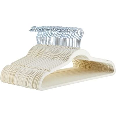 Amazon Basics Slim Velvet Non-Slip Suit Hangers 50-Pack, Ivory Amazon Basics Slim Velvet Non-Slip Suit Hangers 50-Pack, Ivory