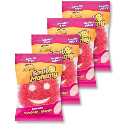 Scrub Daddy Scrub Mommy Essentials Cleaning Sponges Dual Sided Non Scratch Sponge Scourers, Smiley Kitchen Sponges for Dishwashing & Bathroom, Slim FlexTexture Dish Scrubber Sponge, Pack of 4 Scrub Daddy Scrub Mommy Essentials Cleaning Sponges Dual Sided Non Scratch Sponge Scourers, Smiley Kitchen Sponges for Dishwashing & Bathroom, Slim FlexTexture Dish Scrubber Sponge, Pack of 4