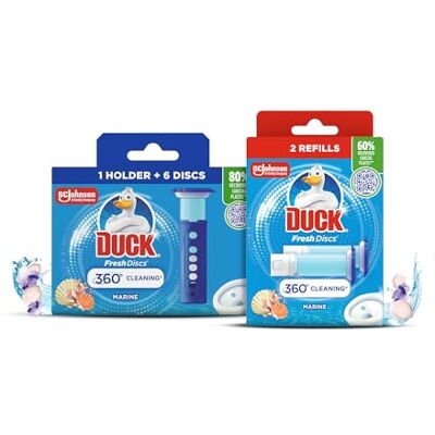 DUCK Fresh Discs Toilet Cleaner Starter Kits, Fights Stains That Harbour Germs, Prevents Limescale Build Up, Marine, Starter Kit (1 Holder + 3 Refill Tubes) DUCK Fresh Discs Toilet Cleaner Starter Kits, Fights Stains That Harbour Germs, Prevents Limescale Build Up, Marine, Starter Kit (1 Holder + 3 Refill Tubes)