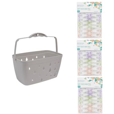 JVL Grey Peg Basket with 36 Soft Touch Mini Clothes Pegs – Laundry Peg Storage – Assorted Colours JVL Grey Peg Basket with 36 Soft Touch Mini Clothes Pegs – Laundry Peg Storage – Assorted Colours