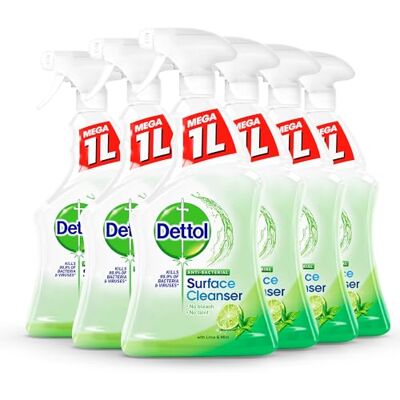 Dettol Antibacterial Spray - Lime and Mint - 6 x 1L Bathroom Cleaner Dettol Antibacterial Spray - Lime and Mint - 6 x 1L Bathroom Cleaner