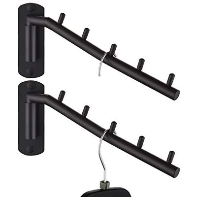 JQK Folding Clothes Hanger Rack, Stainless Steel Swing Arm Hook Holder, Clothing Hanging System Drying Closet Storage Organiser Matte Black Wall Mount 2 Pack, SHR100-PB-2P JQK Folding Clothes Hanger Rack, Stainless Steel Swing Arm Hook Holder, Clothing Hanging System Drying Closet Storage Organiser Matte Black Wall Mount 2 Pack, SHR100-PB-2P