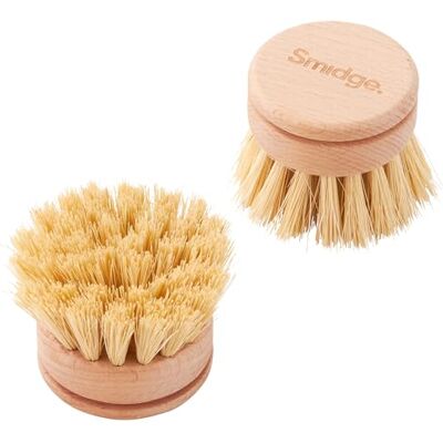 Smidge Natural Beechwood Dish Brush Replacement Head Set, Wooden Dish Brushes for Washing Up, Includes Two Spare Heads for a Wand Smidge Natural Beechwood Dish Brush Replacement Head Set, Wooden Dish Brushes for Washing Up, Includes Two Spare Heads for a Wand