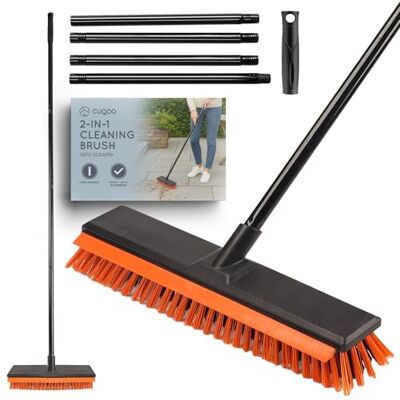 CUQOO Garden Broom Yard Brush Heavy Duty Outdoor Stiff Bristle Sweeper SILICONE SCRAPER INCLUDED: long handle · patio cleaner · block paving · artificial grass · concrete floor · ergonomic grip CUQOO Garden Broom Yard Brush Heavy Duty Outdoor Stiff Bristle Sweeper SILICONE SCRAPER INCLUDED: long handle · patio cleaner · block paving · artificial grass · concrete floor · ergonomic grip