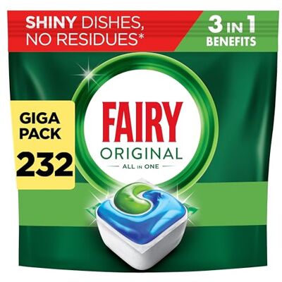 Fairy Original Power Dishwasher Tablets Breeze, 232 Capsules (116 x 2). Effective against ingrained grease. Ultra-fast dissolving. Odour and Residue Free Fairy Original Power Dishwasher Tablets Breeze, 232 Capsules (116 x 2). Effective against ingrained grease. Ultra-fast dissolving. Odour and Residue Free