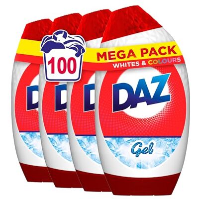 Daz Gel Laundry Detergent, 100 Washes, Stain Removal For Clothes, Washing Liquid For Whites & Colours, Brilliant Cleaning Even In Cold Washes (875ML X 4) Daz Gel Laundry Detergent, 100 Washes, Stain Removal For Clothes, Washing Liquid For Whites & Colours, Brilliant Cleaning Even In Cold Washes (875ML X 4)