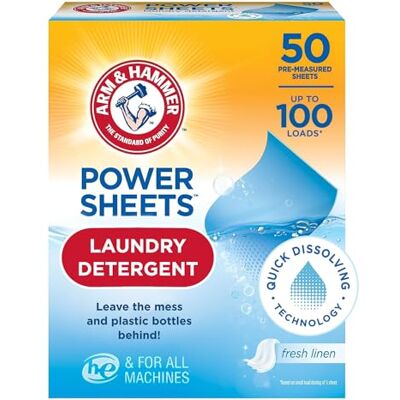 Arm & Hammer Arm and Hammer Power Laundry Detergent, Fresh Linen Laundry Sheets 50ct, up to 100 Small Loads, Ultraconcentrated Washing Detergent for deep clean, Laundry Detergent for Washing Machine Arm & Hammer Arm and Hammer Power Laundry Detergent, Fresh Linen Laundry Sheets 50ct, up to 100 Small Loads, Ultraconcentrated Washing Detergent for deep clean, Laundry Detergent for Washing Machine