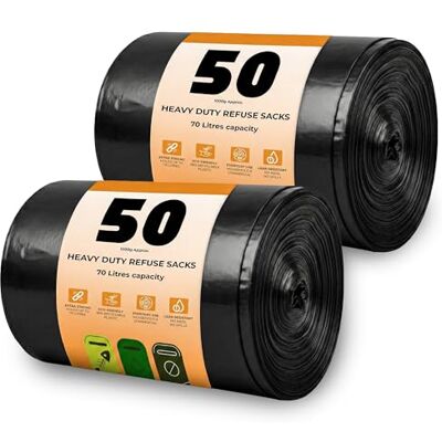 Scott Black Bin Bags 100 Pack, Refuse Sacks 70L, 30 Microns Leak-Resistant, Tear-Proof, Eco-Friendly Bin Liners Ideal for Home, Garden, Office and Commercial Scott Black Bin Bags 100 Pack, Refuse Sacks 70L, 30 Microns Leak-Resistant, Tear-Proof, Eco-Friendly Bin Liners Ideal for Home, Garden, Office and Commercial