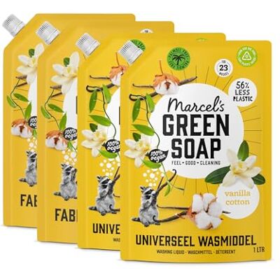 Marcel's Green Soap Marcel’s Green Soap Universal Washing Liquid Refill Vanilla & Cotton – Laundry Detergent Refill – Vegan – Palm-oil free For 23 Washes – 4L, 1L (Pack of 4) Marcel's Green Soap Marcel’s Green Soap Universal Washing Liquid Refill Vanilla & Cotton – Laundry Detergent Refill – Vegan – Palm-oil free For 23 Washes – 4L, 1L (Pack of 4)