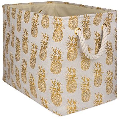 DII Polyester Storage Bin, Gold Metallic Collection Collapsible with Handles, Medium, Pineapple DII Polyester Storage Bin, Gold Metallic Collection Collapsible with Handles, Medium, Pineapple