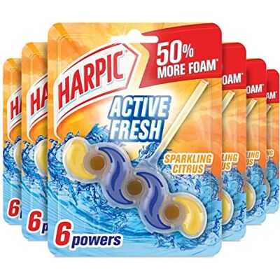 Harpic Active Fresh Toilet Rim Block, Sparkling Citrus, Pack of 6, Anti-Limescale, Dirt Remover, Lasts up to 30 Weeks and up to 1250 flushes, Toilet Cleaner, Toilet Freshener Harpic Active Fresh Toilet Rim Block, Sparkling Citrus, Pack of 6, Anti-Limescale, Dirt Remover, Lasts up to 30 Weeks and up to 1250 flushes, Toilet Cleaner, Toilet Freshener
