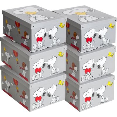 Lavatelli Set of 6 Snoopy Storage Boxes with Lids & Handles, Cardboard Wardrobe Organisers for Clothes, Stackable Storage Bins 39x50x24 cm Lavatelli Set of 6 Snoopy Storage Boxes with Lids & Handles, Cardboard Wardrobe Organisers for Clothes, Stackable Storage Bins 39x50x24 cm