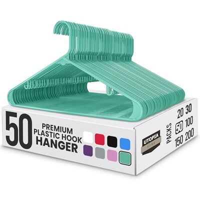 Utopia Home Plastic Hangers 50 Pack Clothes Hanger with Hooks Durable & Space Saving (Aqua) Utopia Home Plastic Hangers 50 Pack Clothes Hanger with Hooks Durable & Space Saving (Aqua)