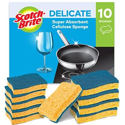 Scotch-Brite Delicate Non-Sctratch Cellulose Scrub Sponge, 10 pieces highly absorbent scourer ideal for everyday cleaning tasks Scotch-Brite Delicate Non-Sctratch Cellulose Scrub Sponge, 10 pieces highly absorbent scourer ideal for everyday cleaning tasks