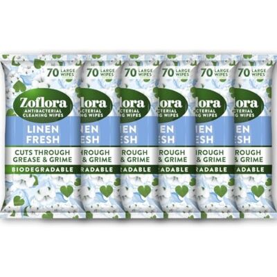 Zoflora Linen Fresh Biodegradable Wipes, 6 Pack 420 Sheets Zoflora Linen Fresh Biodegradable Wipes, 6 Pack 420 Sheets