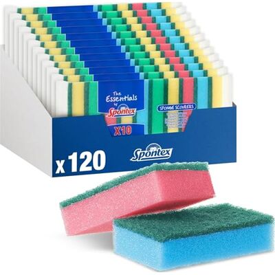 Spontex The Essentials Washing Up Sponge Scourers Hard Wearing & Versatile Assorted Colours 12 x 10 Pack (120 Total) Spontex The Essentials Washing Up Sponge Scourers Hard Wearing & Versatile Assorted Colours 12 x 10 Pack (120 Total)