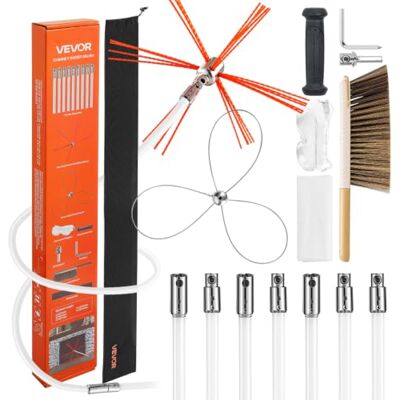 VEVOR Chimney Sweep Kit, 23 ft Maximum Extendable Length Brush, Chimney Cleaner Sweeper with Dual Brush Heads, Goggles, Fireplace Cleaning Tool for Square, Rectangle, Arch Chimneys VEVOR Chimney Sweep Kit, 23 ft Maximum Extendable Length Brush, Chimney Cleaner Sweeper with Dual Brush Heads, Goggles, Fireplace Cleaning Tool for Square, Rectangle, Arch Chimneys