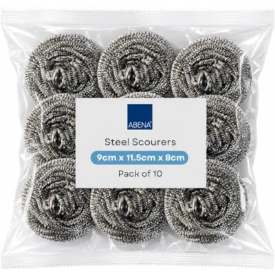 ABENA Steel Sponge 10 Pack Scourer Sponges, Abrasive Washing Up Sponge. Effective Scouring Sponge For Pots, Pans, Glass, Enamel, Basins, Barbecues. Kitchen Sponges washing up scourers. ABENA Steel Sponge 10 Pack Scourer Sponges, Abrasive Washing Up Sponge. Effective Scouring Sponge For Pots, Pans, Glass, Enamel, Basins, Barbecues. Kitchen Sponges washing up scourers.