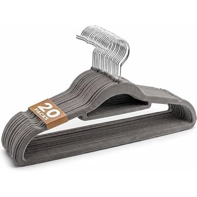 Sasha Morel 20 Pack Velvet Coat Hangers – Non Slip Velvet Hangers for Clothes, Space Saving Adult Hangers with Tie Organizer & Swivel Hooks – Clothes Hangers Wardrobe Storage Grey Sasha Morel 20 Pack Velvet Coat Hangers – Non Slip Velvet Hangers for Clothes, Space Saving Adult Hangers with Tie Organizer & Swivel Hooks – Clothes Hangers Wardrobe Storage Grey