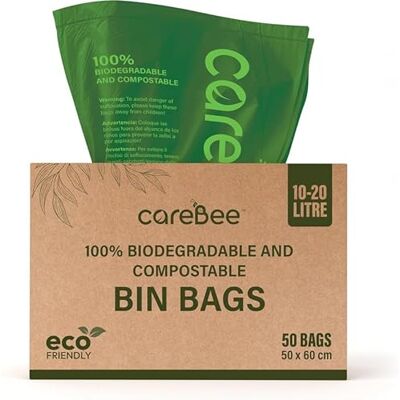 CareBee CareeBee Biodegradable Kitchen Bin Bags– 100% Compostable, Made from Corn Starch & PBAT– Eco-Friendly, Leak-proof, Tear-Resistant– Food Waste Bags for Home & Office (10-20L, 50 Bags) CareBee CareeBee Biodegradable Kitchen Bin Bags– 100% Compostable, Made from Corn Starch & PBAT– Eco-Friendly, Leak-proof, Tear-Resistant– Food Waste Bags for Home & Office (10-20L, 50 Bags)