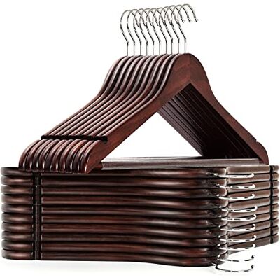 Amber Home Solid Wood Suit Coat Hangers 20 Pack, Smooth Walnut Finish Wooden Dress Hangers with Non Slip Pant Bar, Clothes Hangers with Swivel Hook & Notches for Jacket, Pant, Shirt (Walnut, 20) Amber Home Solid Wood Suit Coat Hangers 20 Pack, Smooth Walnut Finish Wooden Dress Hangers with Non Slip Pant Bar, Clothes Hangers with Swivel Hook & Notches for Jacket, Pant, Shirt (Walnut, 20)