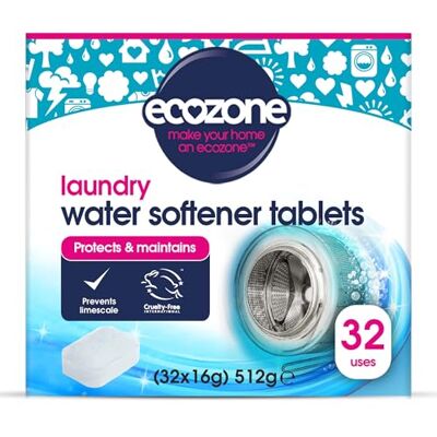 Ecozone Laundry Water Softener Tablets, De-scaler Prevents Limescale & Makes Cleaning Detergent More Effective, Protects & Maintains Washing Machine Appliance, with Salt, Vegan-Friendly (32 Tablets) Ecozone Laundry Water Softener Tablets, De-scaler Prevents Limescale & Makes Cleaning Detergent More Effective, Protects & Maintains Washing Machine Appliance, with Salt, Vegan-Friendly (32 Tablets)