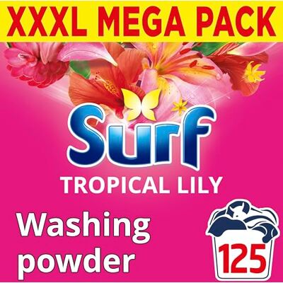 Surf Tropical Lily Washing Powder joy-infused fragrance with natural essential oil lasting up to 12 hours in wear for brilliantly clean laundry every time 125 washes 6.25 kg Surf Tropical Lily Washing Powder joy-infused fragrance with natural essential oil lasting up to 12 hours in wear for brilliantly clean laundry every time 125 washes 6.25 kg