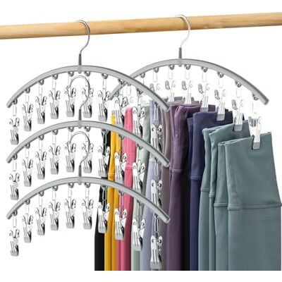 Volnamal Leggings Organiser, Metal Yoga Pants Hangers with Rubber Coating, 4 Pack 10 Clips for 40 Leggings Space Saving Hanging Closet Organizer Grey Volnamal Leggings Organiser, Metal Yoga Pants Hangers with Rubber Coating, 4 Pack 10 Clips for 40 Leggings Space Saving Hanging Closet Organizer Grey