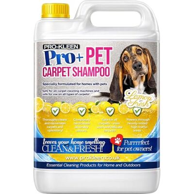 Pro-Kleen Pro+ Carpet Shampoo and Upholstery Cleaning Solution – Removes Pet Deposits & Odours 4 in 1 Concentrate – Suitable for all Machines 5L (Lemon Fresh) Pro-Kleen Pro+ Carpet Shampoo and Upholstery Cleaning Solution – Removes Pet Deposits & Odours 4 in 1 Concentrate – Suitable for all Machines 5L (Lemon Fresh)