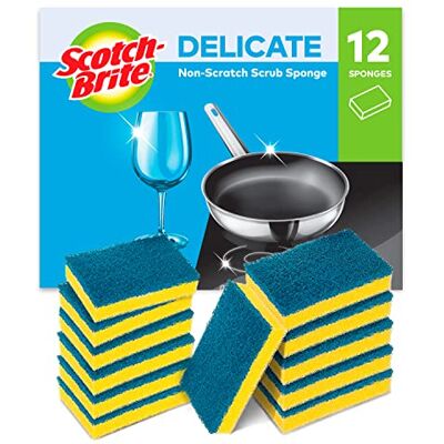 Scotch-Brite Delicate Non-Scratch Scrub Sponge, 12 Pieces Ideal Everyday Washing up Sponge for Kitchen, Bathroom, and Household, use on Non-Stick Cookware and Glass Scotch-Brite Delicate Non-Scratch Scrub Sponge, 12 Pieces Ideal Everyday Washing up Sponge for Kitchen, Bathroom, and Household, use on Non-Stick Cookware and Glass
