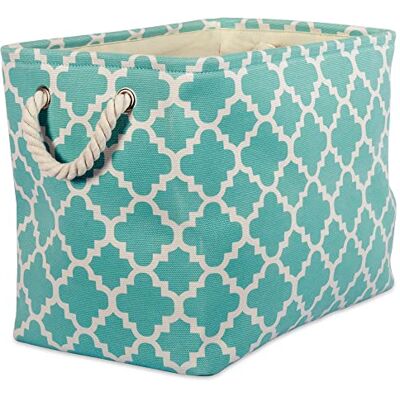 DII CAMZ37862 Printed Polyester Storage Bin -Medium Rectangle, Aqua Lattice DII CAMZ37862 Printed Polyester Storage Bin -Medium Rectangle, Aqua Lattice