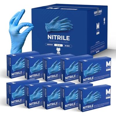 Glovein Disposable Gloves, Pack of 1000, Blue Nitrile Gloves, Powder-Free, Latex-Free, Strong with Textured Grip, Multipurpose for Food Handling, Cleaning, Automotive & DIY Glovein Disposable Gloves, Pack of 1000, Blue Nitrile Gloves, Powder-Free, Latex-Free, Strong with Textured Grip, Multipurpose for Food Handling, Cleaning, Automotive & DIY