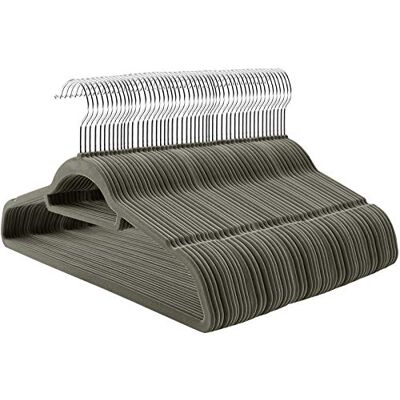 SONGMICS Velvet Hangers, Set of 100, Non-Slip, Space-Saving, 0.6 cm Thick Clothes Coat Hangers, 42.7 cm Long, with Tie Bar and 360° Swivel Hook, Grey, BREANNA Collection CRF100V SONGMICS Velvet Hangers, Set of 100, Non-Slip, Space-Saving, 0.6 cm Thick Clothes Coat Hangers, 42.7 cm Long, with Tie Bar and 360° Swivel Hook, Grey, BREANNA Collection CRF100V