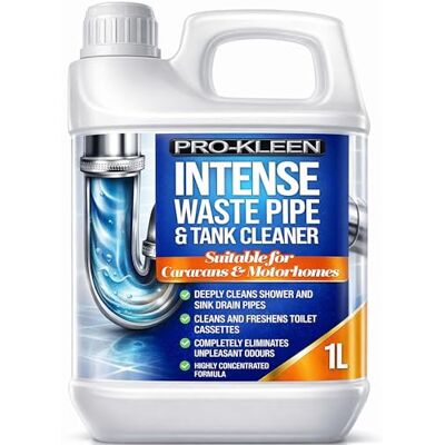 Pro-Kleen Intense Waste Pipe and Tank Cleaner For Caravans and Motorhomes (1 Litre) Deeply Cleans Shower & Sink Drain Pipes Cleans & Freshens Toilet Cassettes Eliminates Unpleasant Odours Pro-Kleen Intense Waste Pipe and Tank Cleaner For Caravans and Motorhomes (1 Litre) Deeply Cleans Shower & Sink Drain Pipes Cleans & Freshens Toilet Cassettes Eliminates Unpleasant Odours